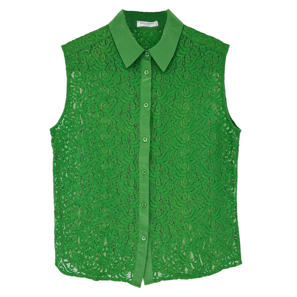 Equipment Green Lace Sleeveless Button-Front Blouse
